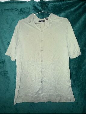 Brandini Pure Silk Sage Green Short Sleeve Button Down Camp Shirt Size L